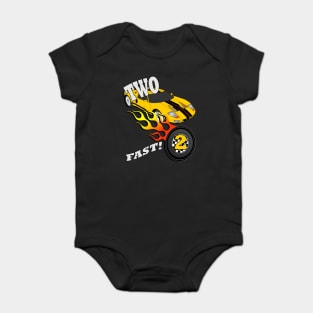 Birthday for 2 Year Old, Two Fast! Cool Race Car Custom Graphic for A 2 Yr Old Boy or Girl Racing Baby Bodysuit